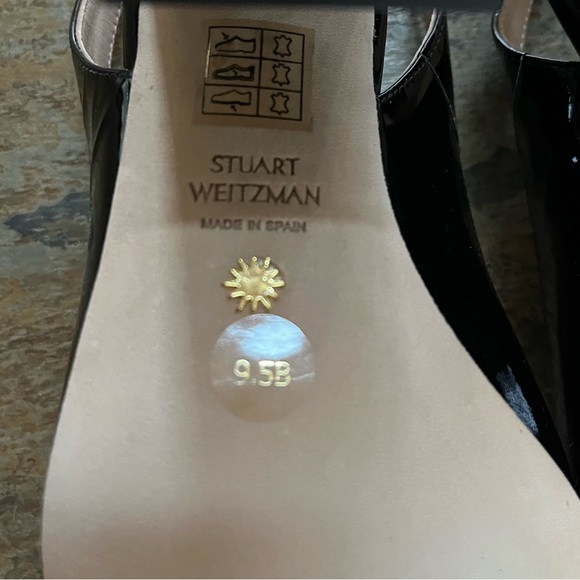 🍃💕NIB STUART WEITZMAN Curve 85 Black Patent Block Heel Slingback Pump Size 9.5 - Picture 12 of 16